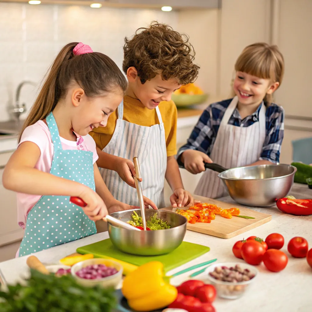 Children enthusiastically cooking